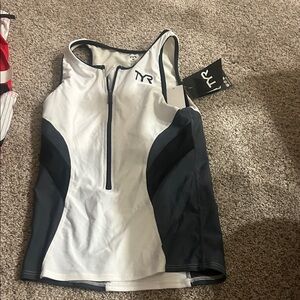 TYR Women's White and Gray Swim Top